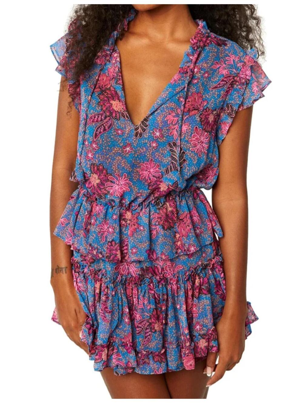 MISA LAS ANGELES Lillian blue pink floral mini dress sz s